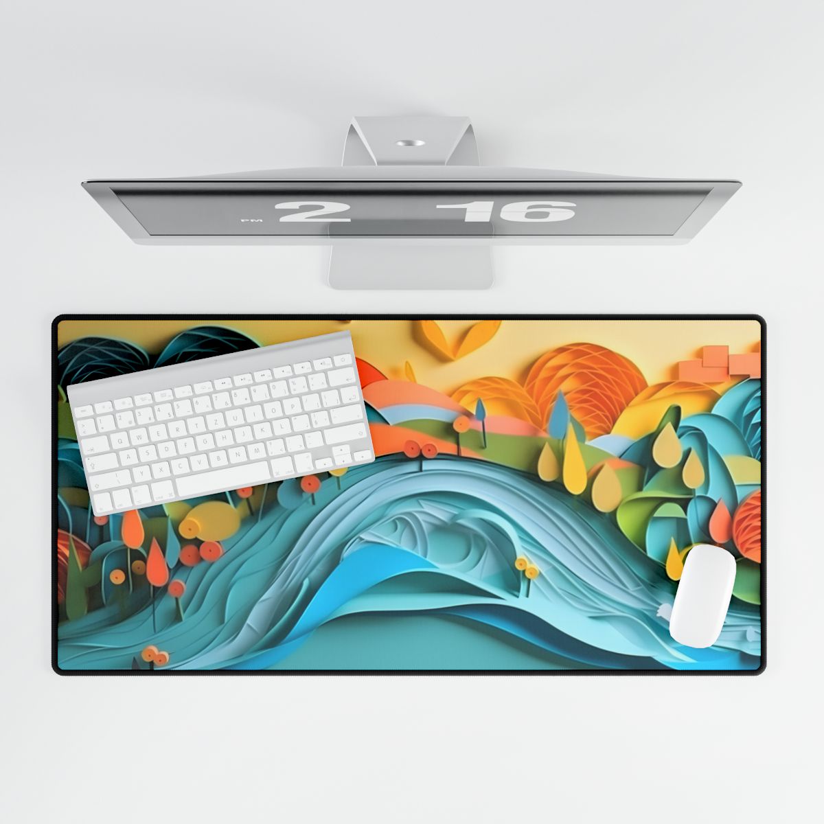 Magical Peaceful Beach: Paper Quilled Serenity - Desk Mat