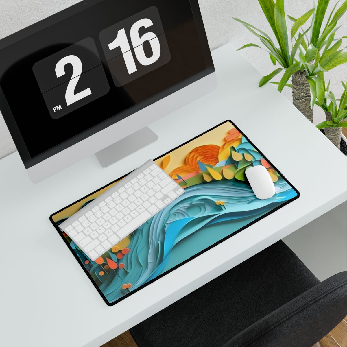 Magical Peaceful Beach: Paper Quilled Serenity - Desk Mat