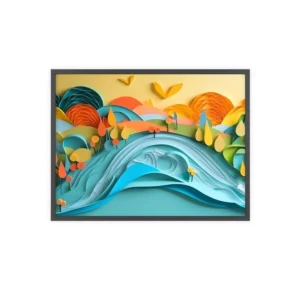 Paper Cut Landscape with Hills Framed Poster