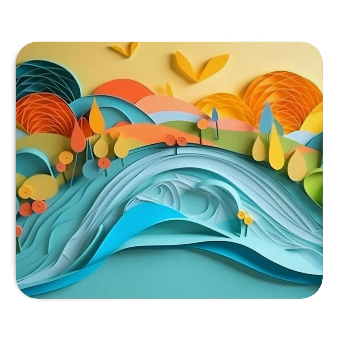 Magical Peaceful Beach: Paper Quilled Serenity - Mouse Pad