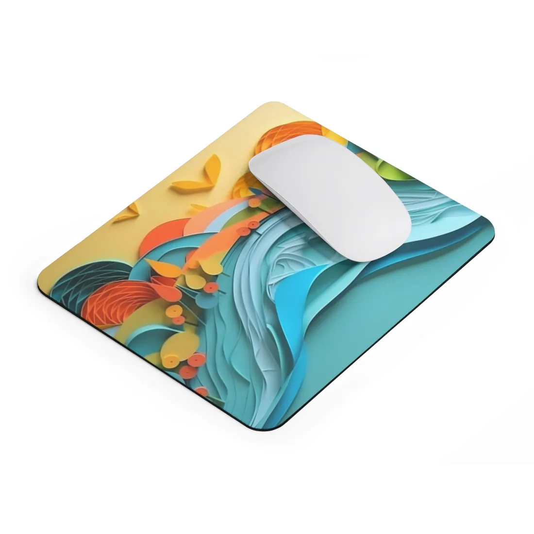 Magical Peaceful Beach: Paper Quilled Serenity - Mouse Pad