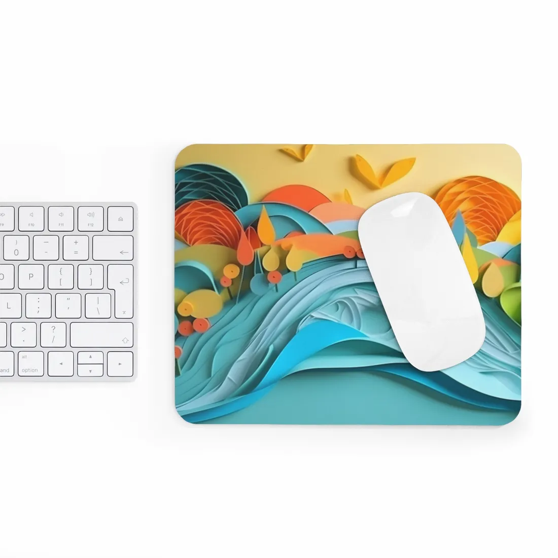 Magical Peaceful Beach: Paper Quilled Serenity - Mouse Pad