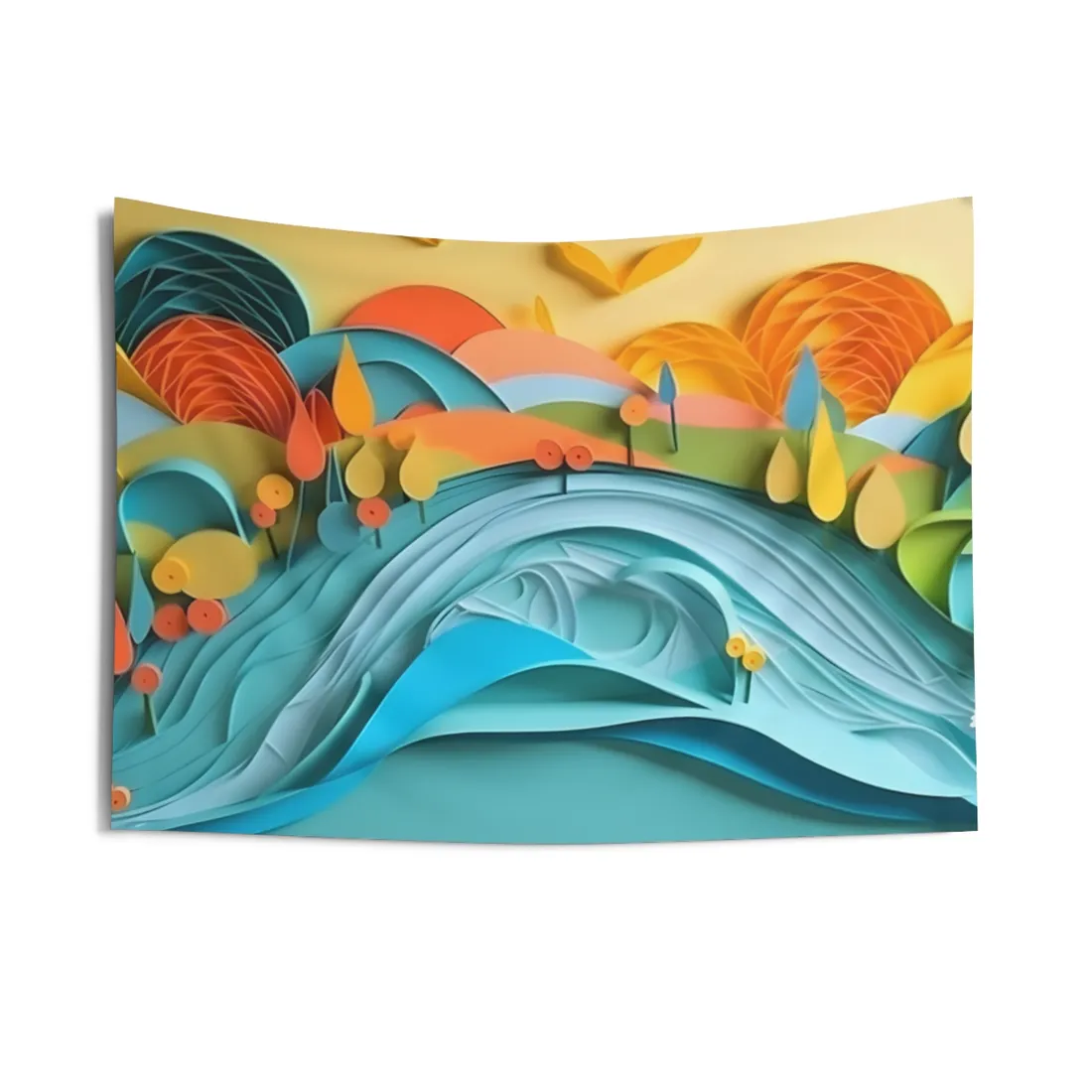 Magical Peaceful Beach: Paper Quilled Serenity - Wall Tapestry