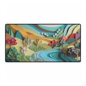 Layered Paper Hills and River Desk Mat