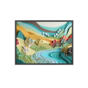 Layered Paper Hills and River Framed Poster