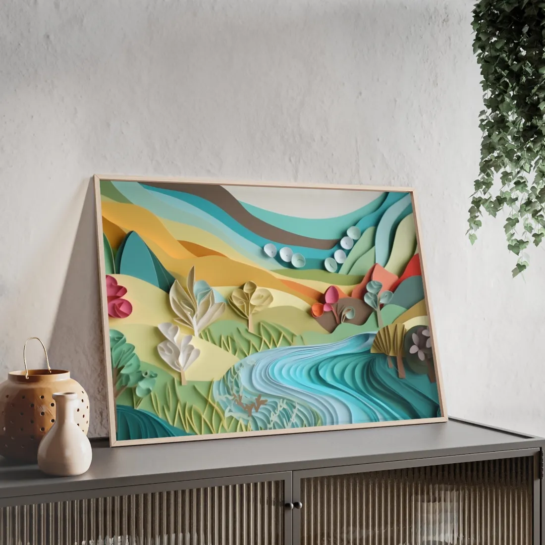 Magical Peaceful Beach: Realistic Paper Quilling Art - Framed Poster