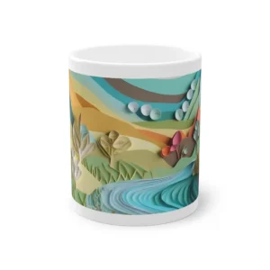 Layered Paper Hills and River Mug