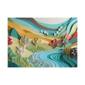 Layered Paper Hills and River Poster
