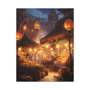 Lantern Lit Market Stalls Canvas Print