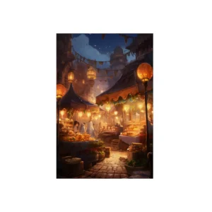 Lantern Lit Market Stalls Metal Poster