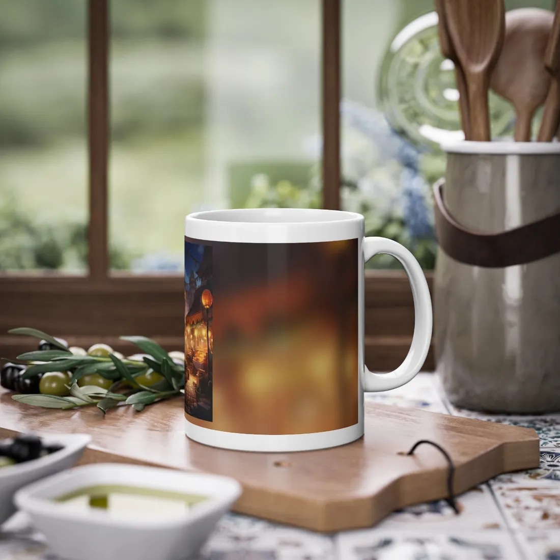 Magical Street Food Market: A Colorful Nighttime Scene - Mug