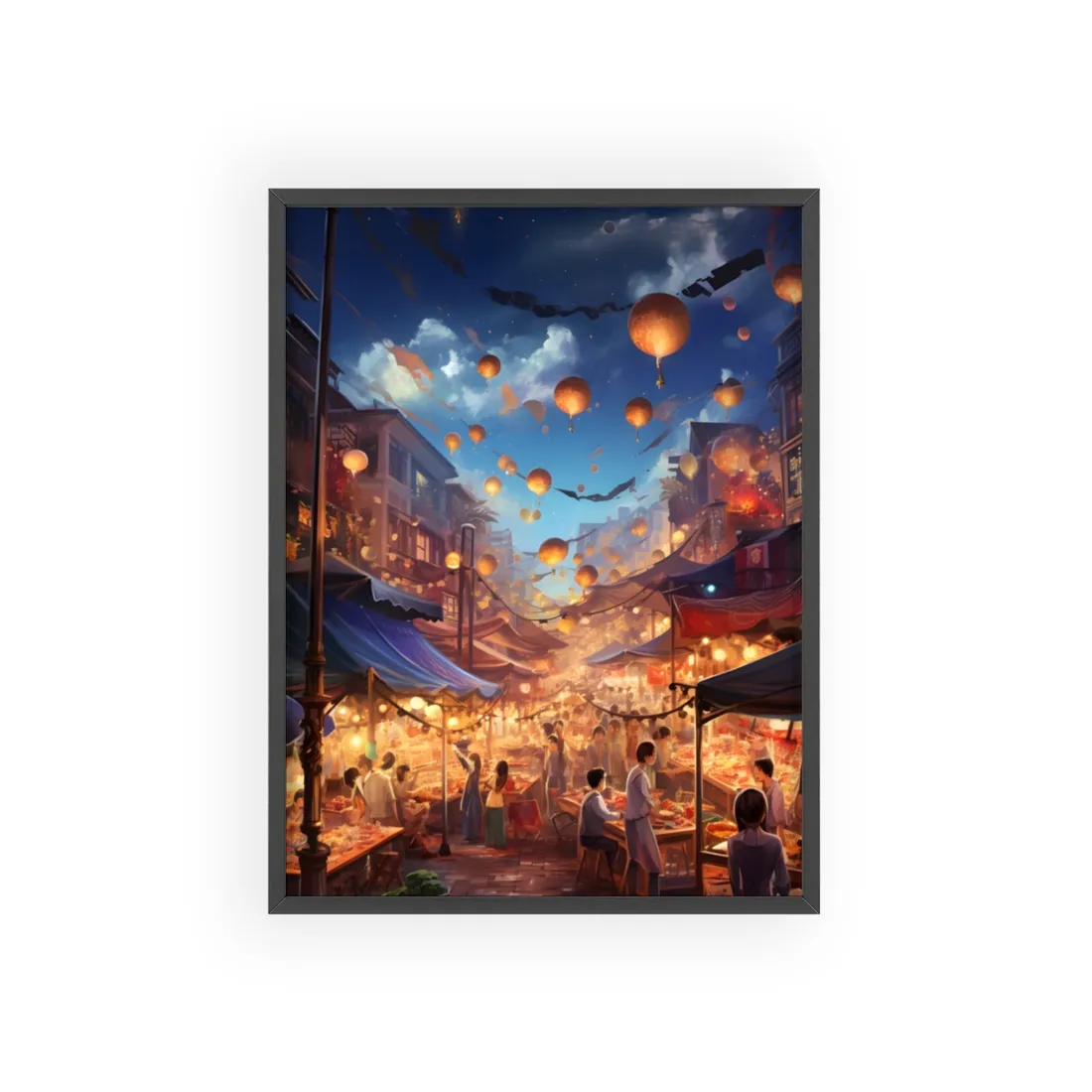 Magical Street Food Market: Enchanted Eats in Full Bloom - Framed Poster