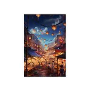 Lantern Night Market Metal Poster
