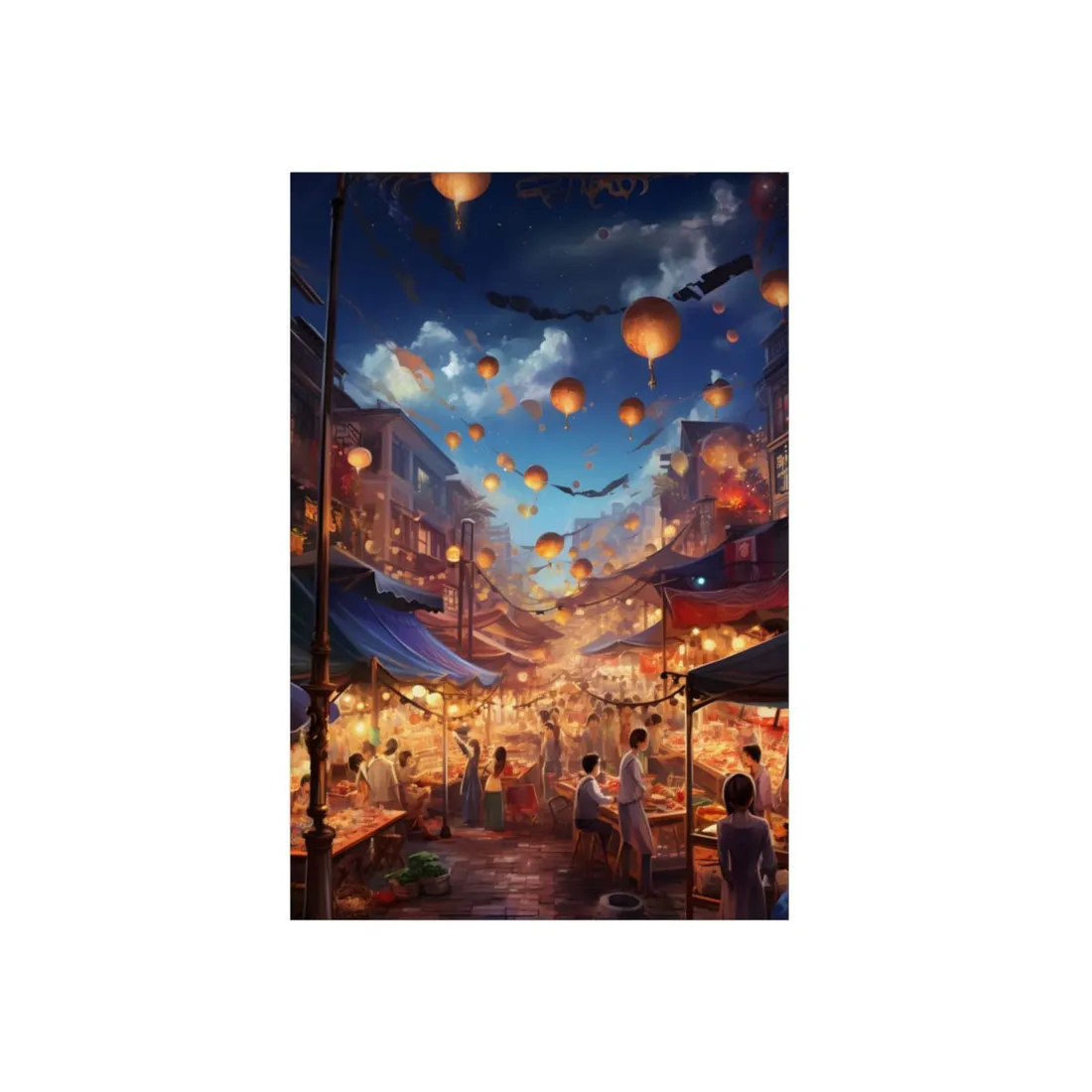 Magical Street Food Market: Enchanted Eats in Full Bloom - Metal Poster