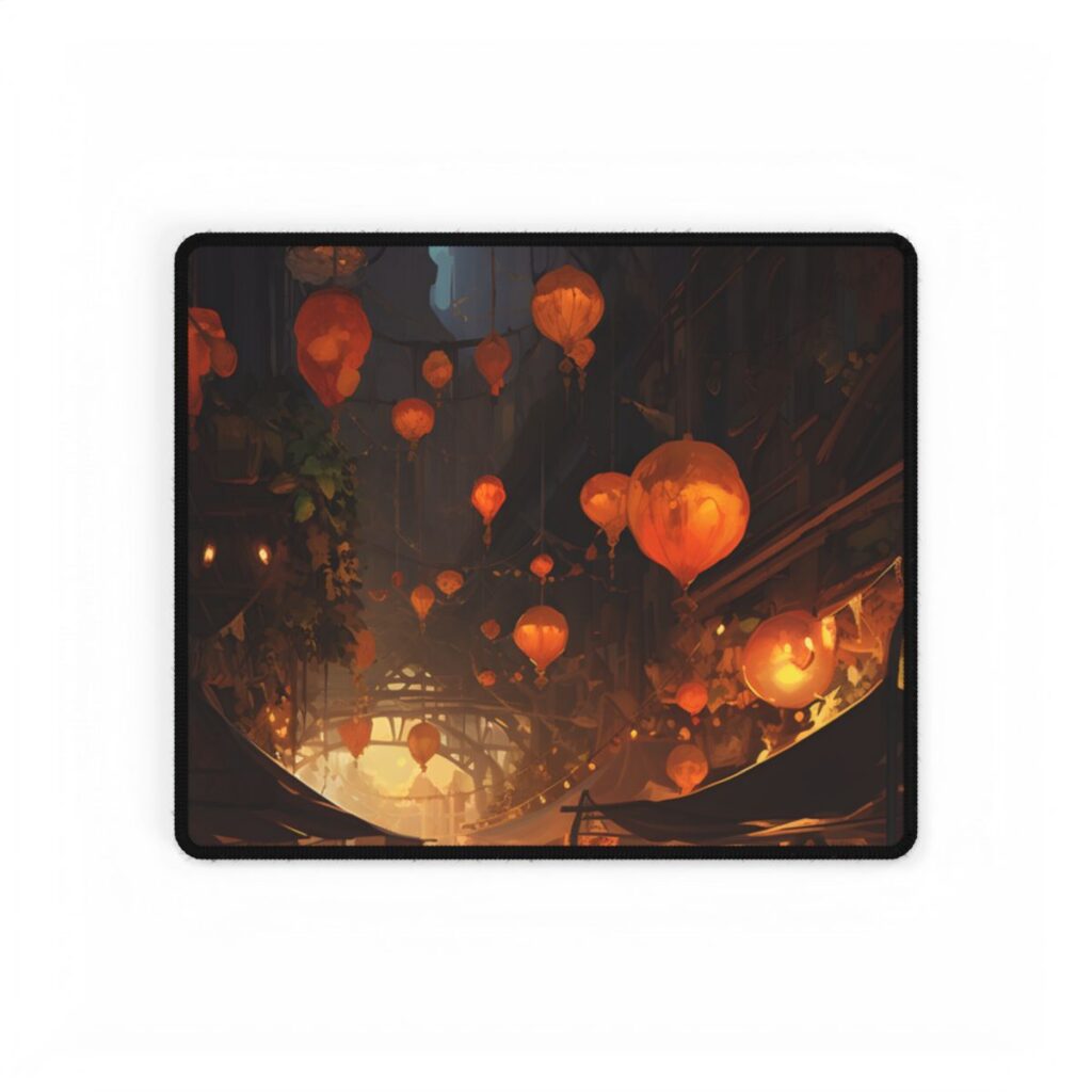 Magical Street Food Market: Enchanting Evening Scene - Desk Mat