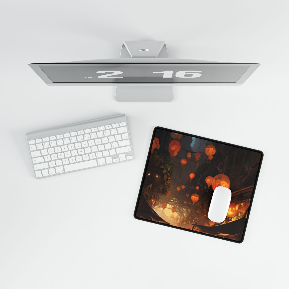 Magical Street Food Market: Enchanting Evening Scene - Desk Mat