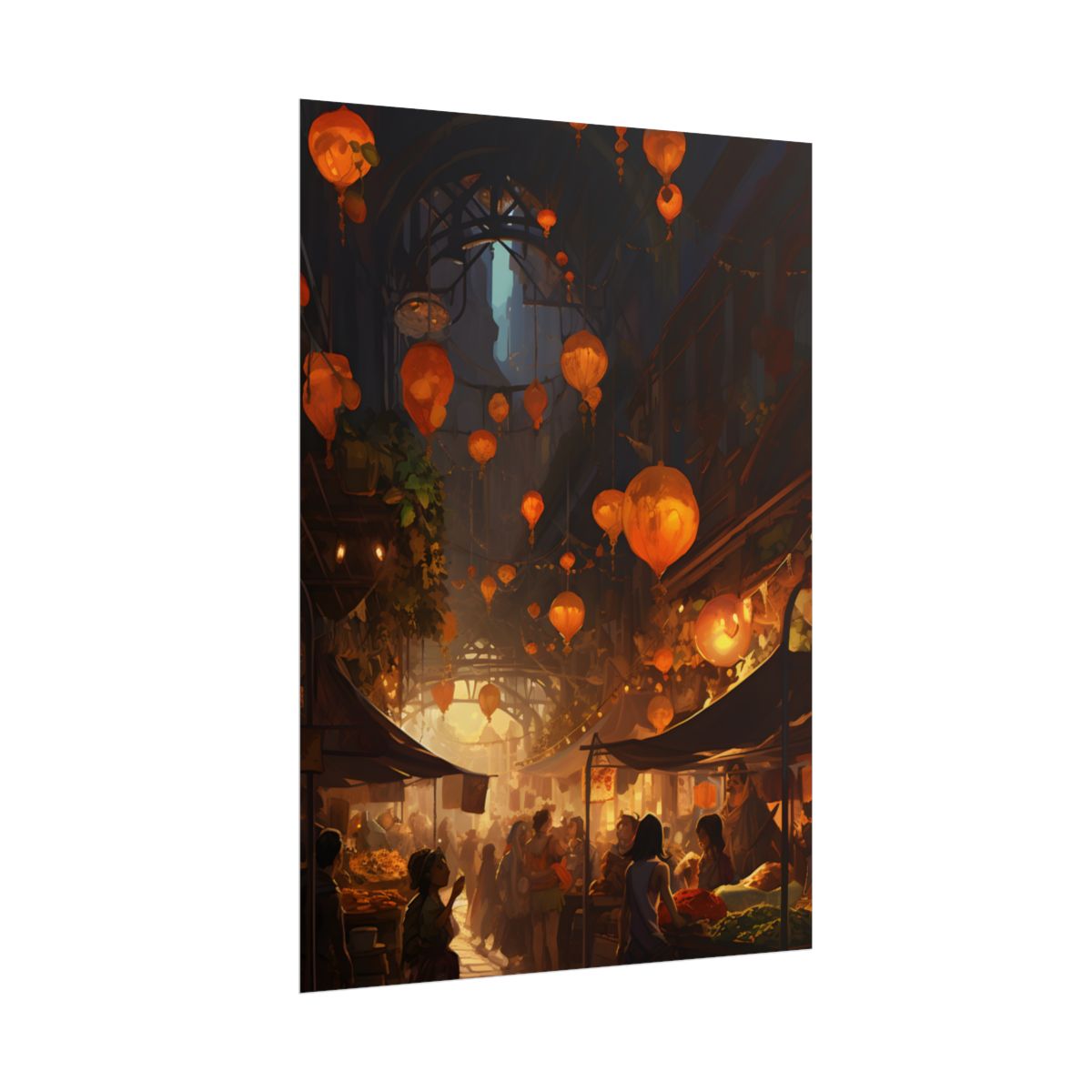 Magical Street Food Market: Enchanting Evening Scene - Poster