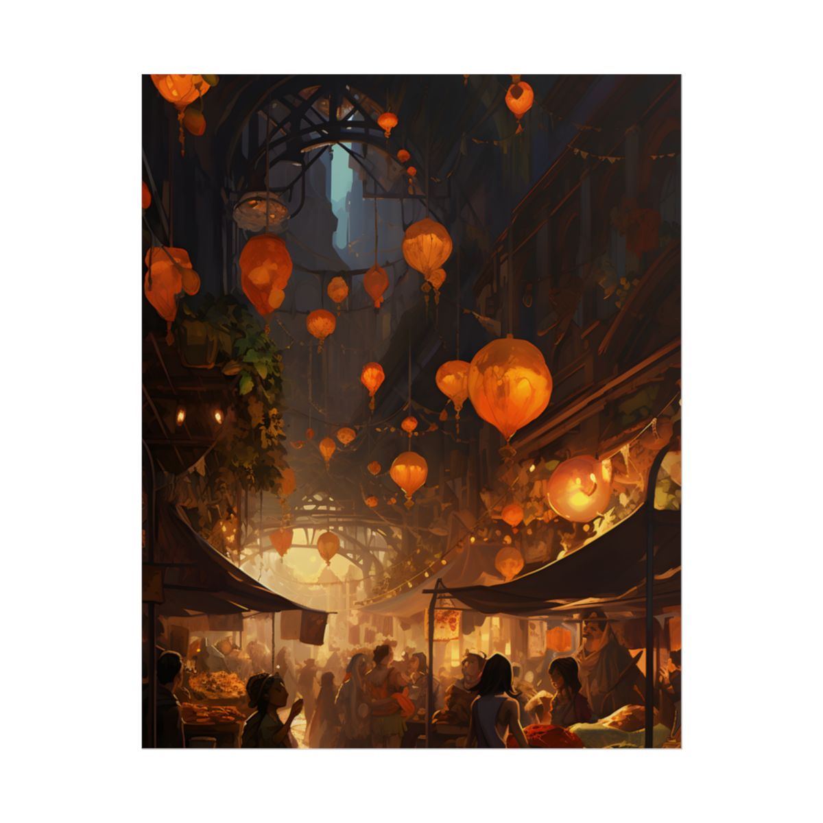 Magical Street Food Market: Enchanting Evening Scene - Poster
