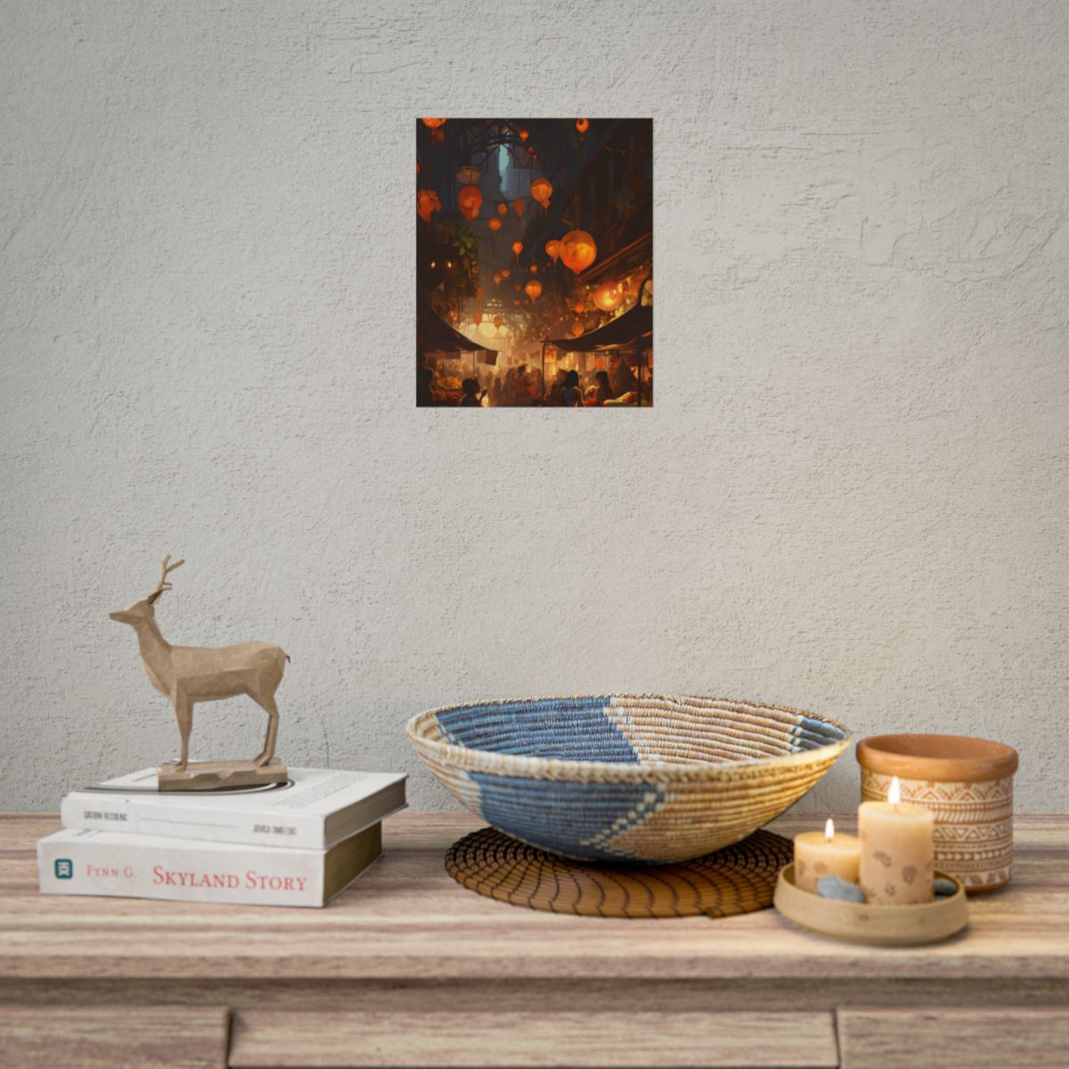 Magical Street Food Market: Enchanting Evening Scene - Poster