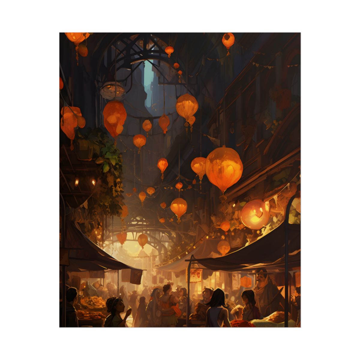 Magical Street Food Market: Enchanting Evening Scene - Poster