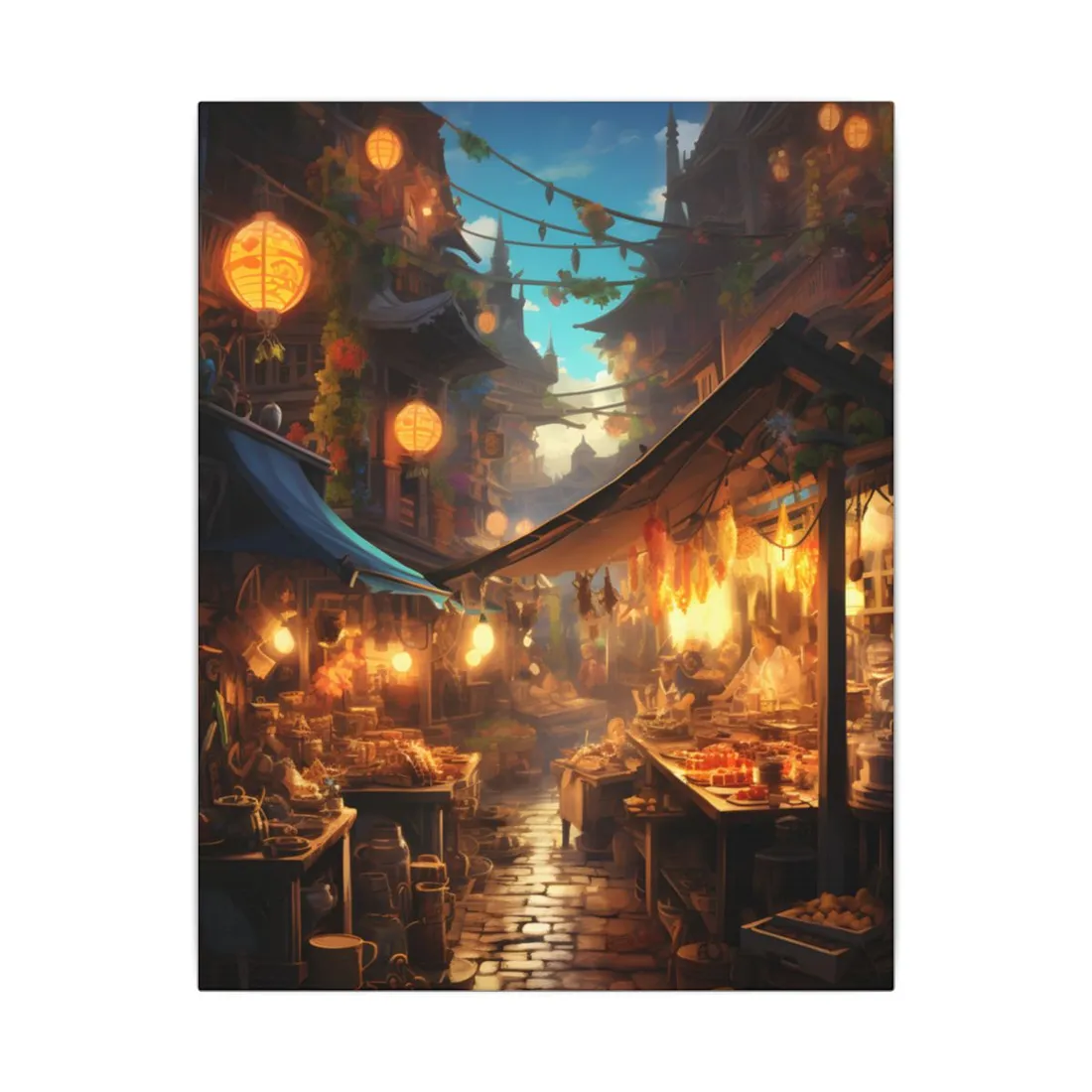 Magical Street Food Market: Vibrant Colors - Canvas