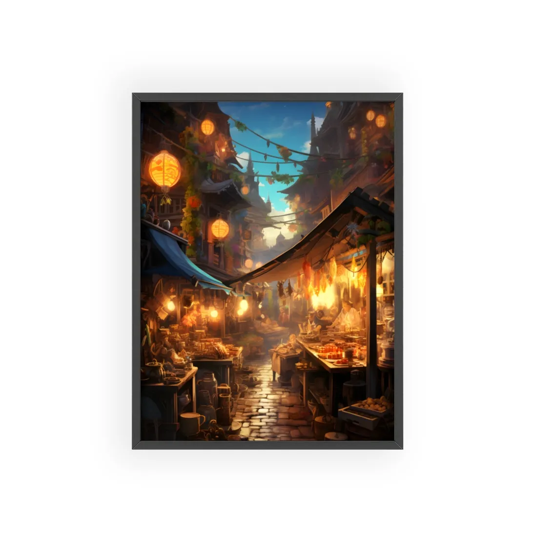 Magical Street Food Market: Vibrant Colors - Framed Poster