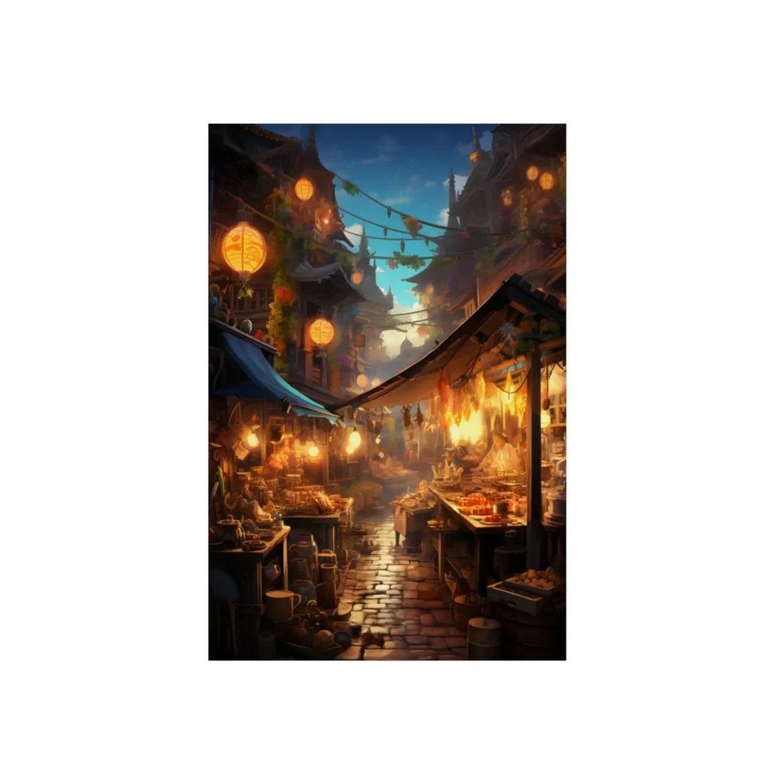 Magical Street Food Market: Vibrant Colors - Metal Poster