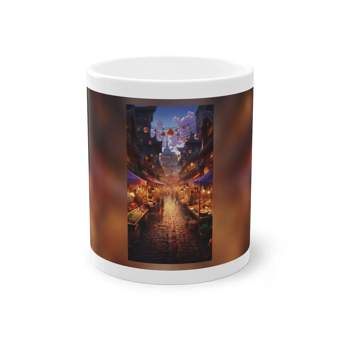 Magical Street Food Market: Vibrant Enchanted Scene Art - Mug