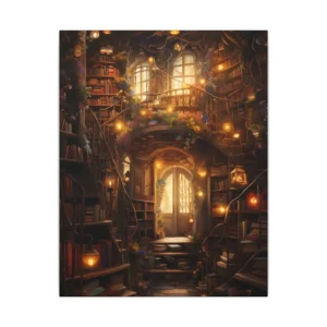 Fantasy Library with Lanterns Canvas Print