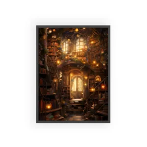 Fantasy Library with Lanterns Framed Poster