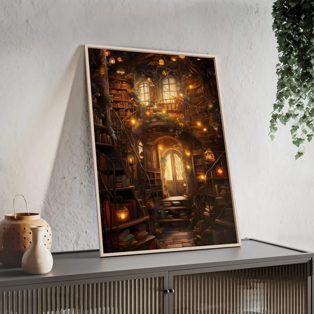 Magical Whimsy: Discovering Enchanted Bookshelves - Framed Poster