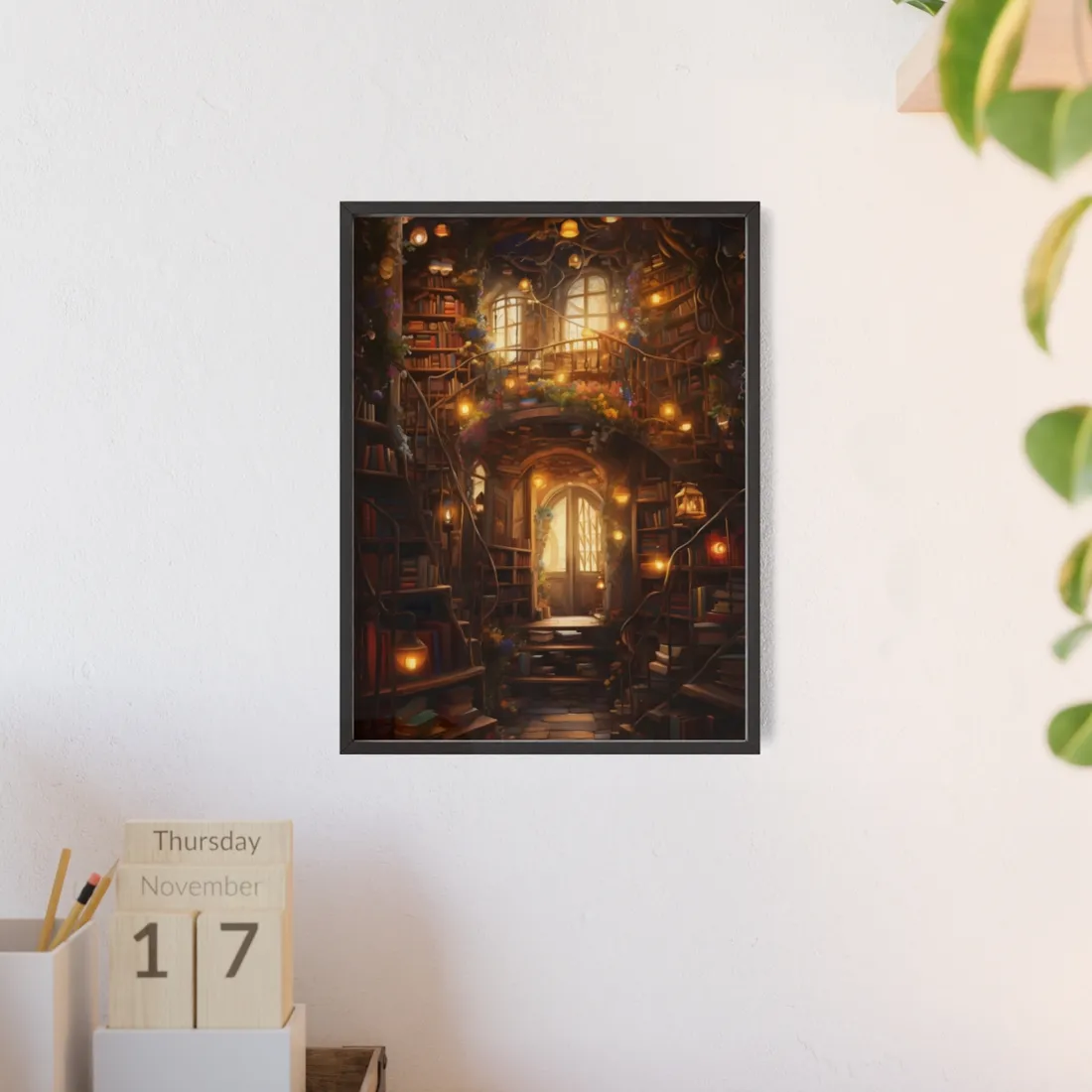 Magical Whimsy: Discovering Enchanted Bookshelves - Framed Poster