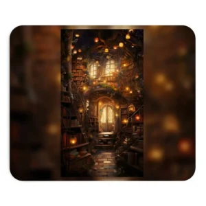Fantasy Library with Lanterns Mouse Pad
