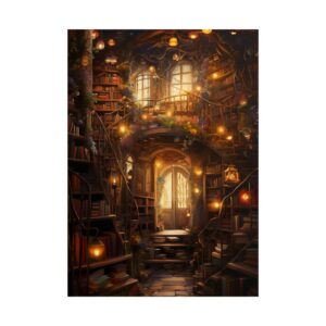 Fantasy Library with Lanterns Poster