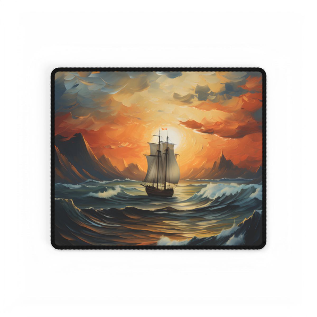Magnificent Ship Amidst Tempest: Oil Painting Masterpiece - Desk Mat