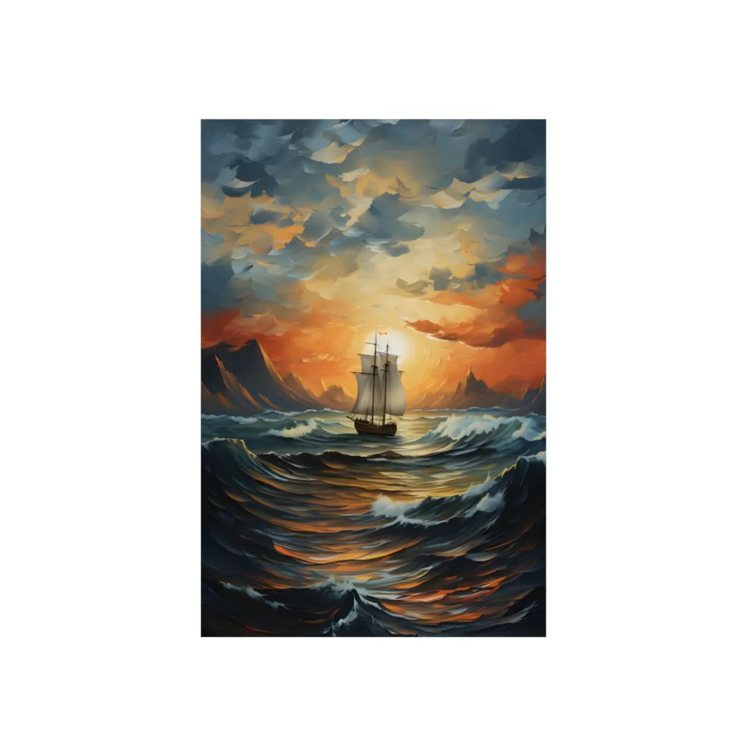 Magnificent Ship Amidst Tempest: Oil Painting Masterpiece - Metal Poster
