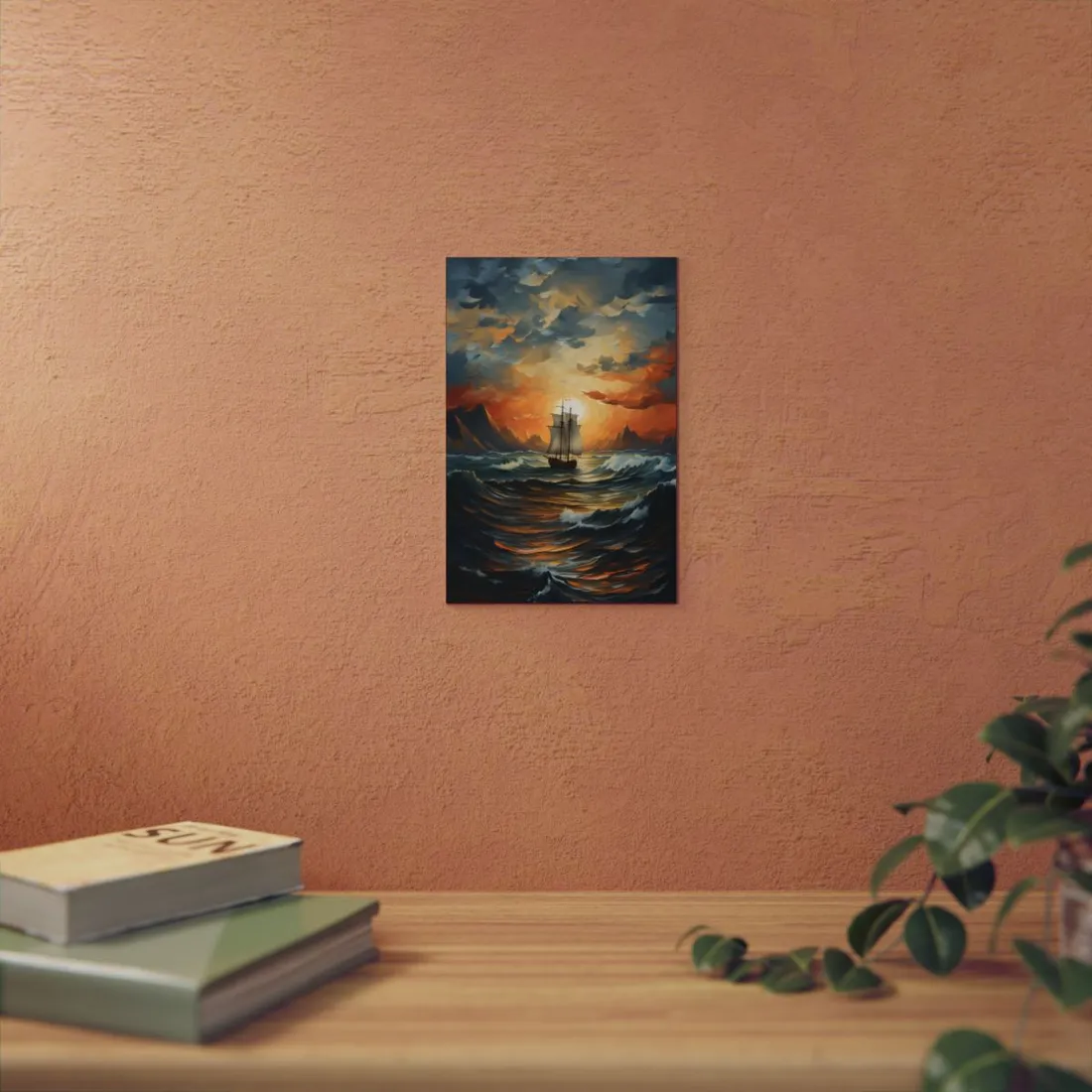 Magnificent Ship Amidst Tempest: Oil Painting Masterpiece - Metal Poster