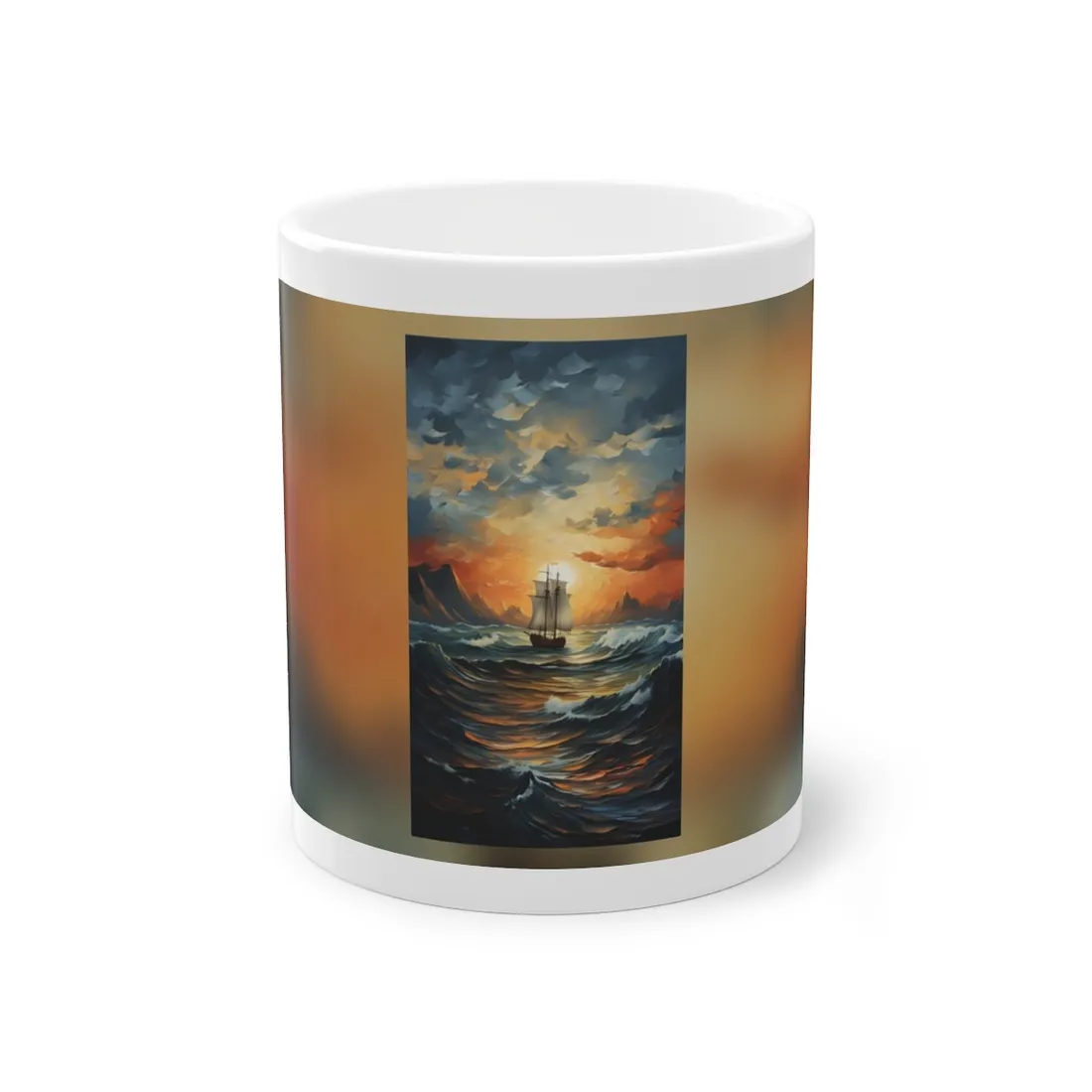 Magnificent Ship Amidst Tempest: Oil Painting Masterpiece - Mug