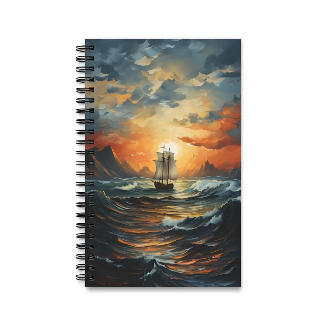 Magnificent Ship Amidst Tempest: Oil Painting Masterpiece - Spiral Notebook