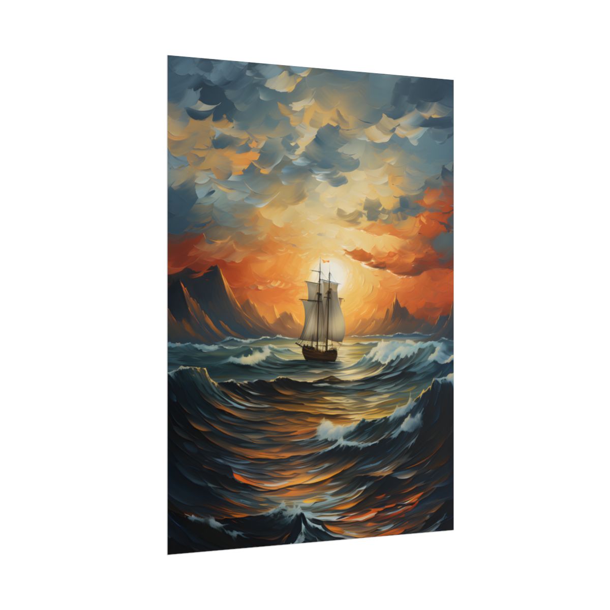 Magnificent Ship Amidst Tempest: Oil Painting Masterpiece - Poster