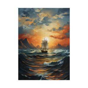 Tall Ship on Rough Sea Poster