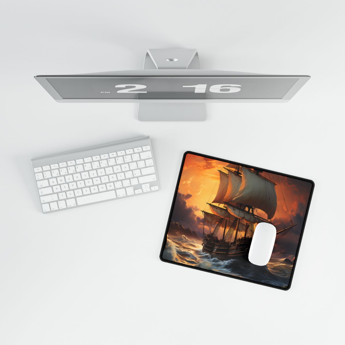 Magnificent Ship in Tempest: Oil Painting Masterpiece - Desk Mat