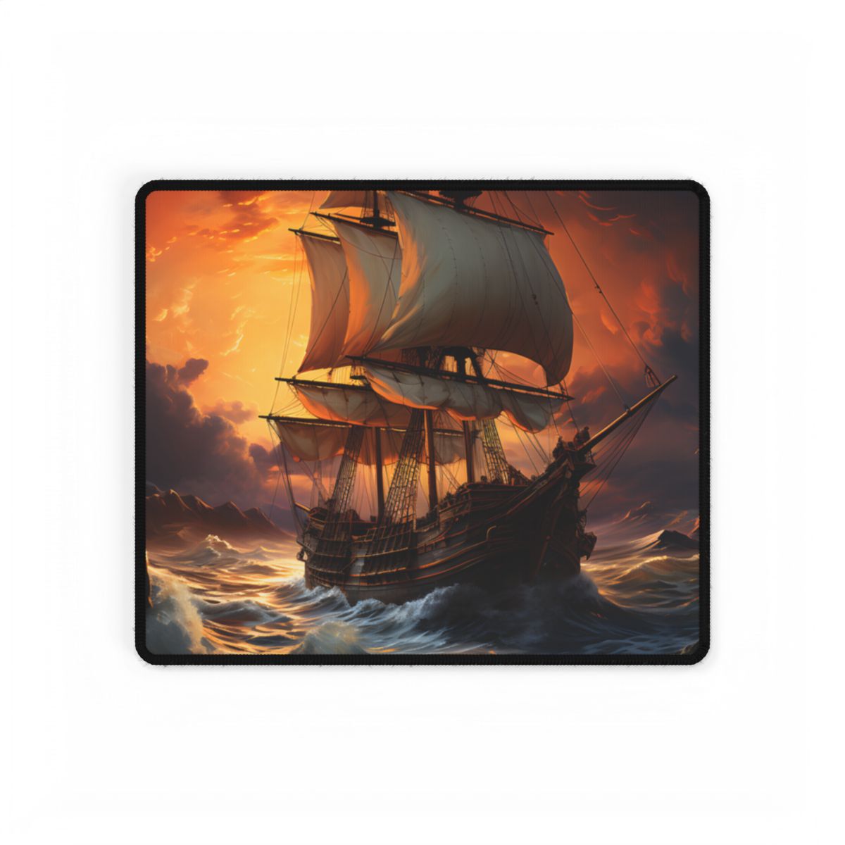 Magnificent Ship in Tempest: Oil Painting Masterpiece - Desk Mat