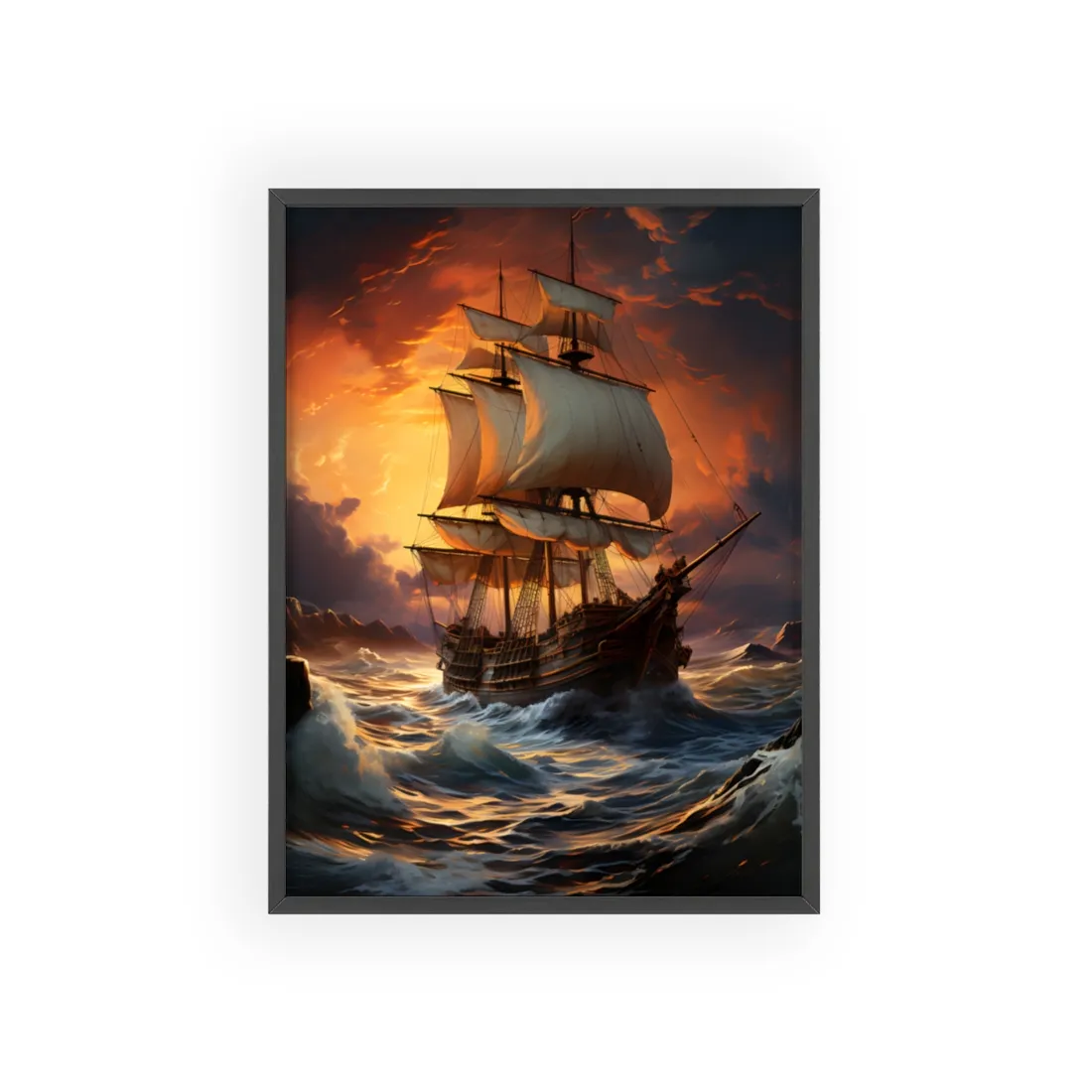 Magnificent Ship in Tempest: Oil Painting Masterpiece - Framed Poster
