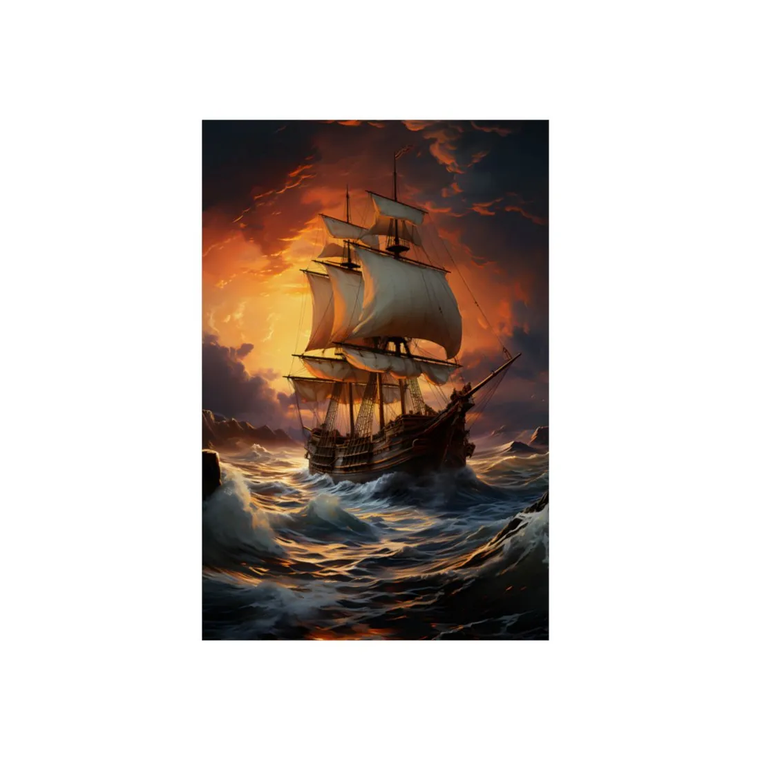 Magnificent Ship in Tempest: Oil Painting Masterpiece - Metal Poster