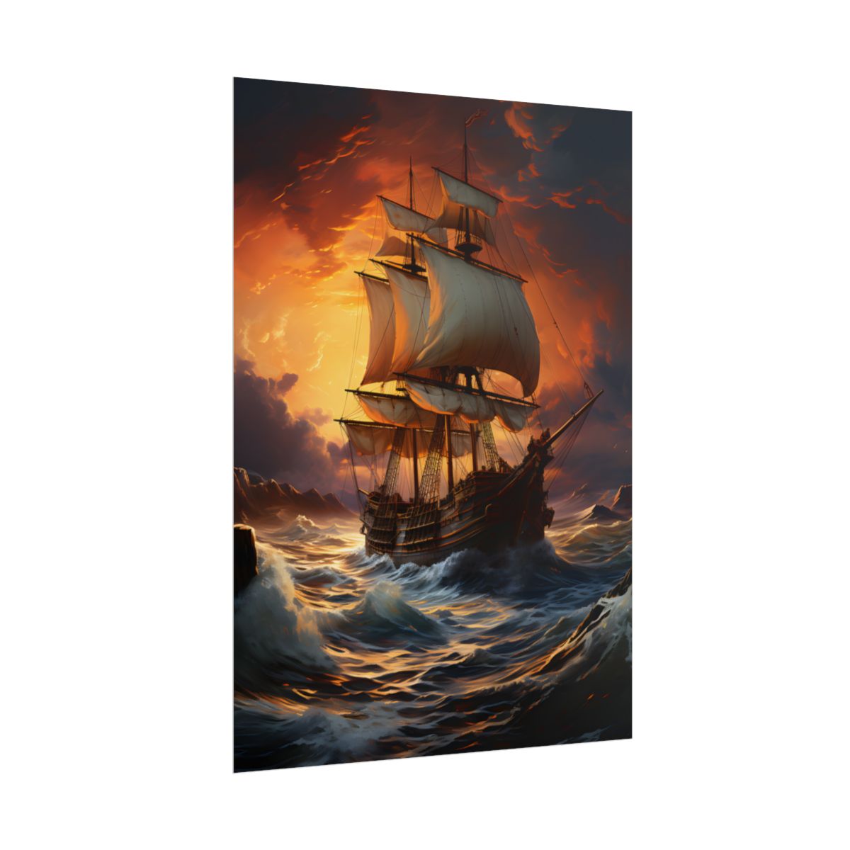 Magnificent Ship in Tempest: Oil Painting Masterpiece - Poster