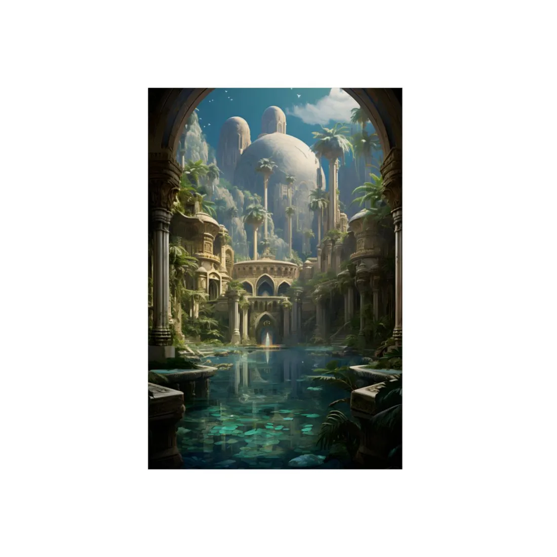 Majestic Desert Oasis: Arabian Nights-Inspired Bird's Eye View - Metal Poster