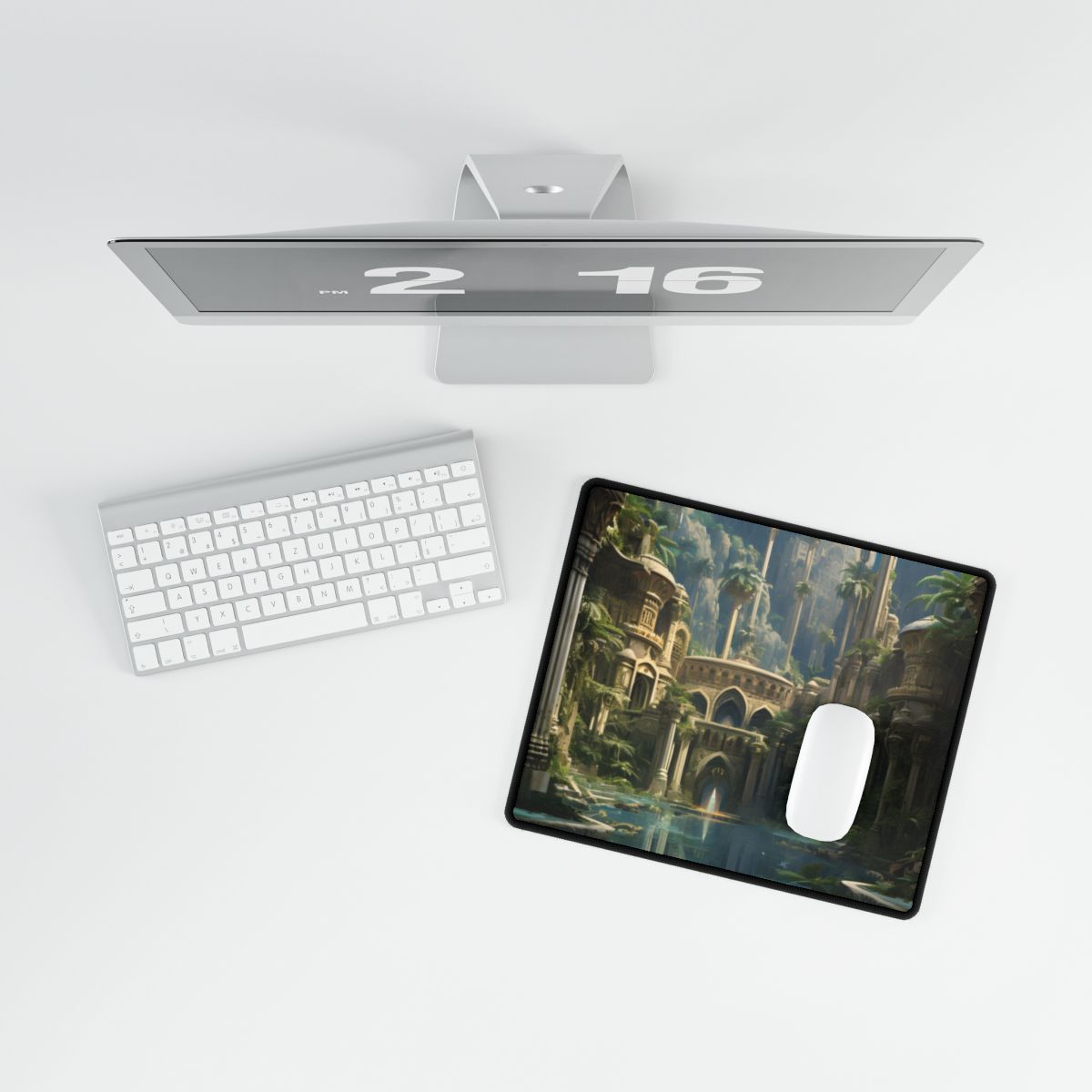 Majestic Desert Oasis: Arabian Nights-Inspired Bird's Eye View - Desk Mat