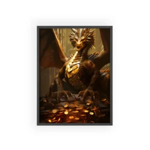 Gold Dragon with Coins Framed Poster