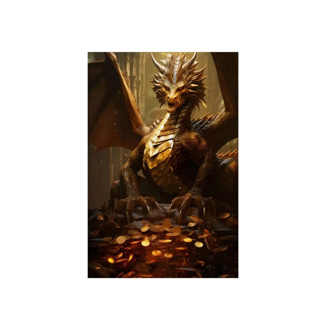 Majestic Dragon Guardian: Fantasy Artwork in a Magical Lair - Metal Poster